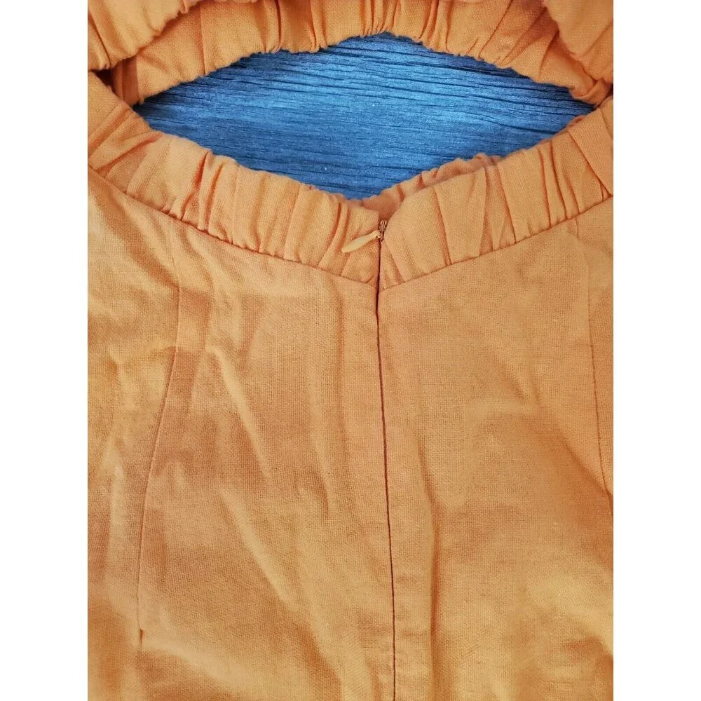 Bershka Nwt Cotton/linen Blend Orange Cut Out Mini Dress With Puffer Sleeve $749 - Picture 3 of 9